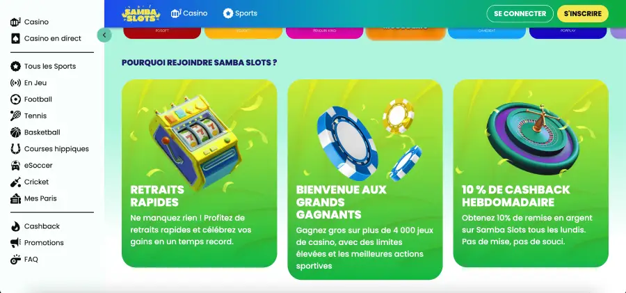 Dépôt Samba Slots en cryptomonnaie Bitcoin et Ethereum